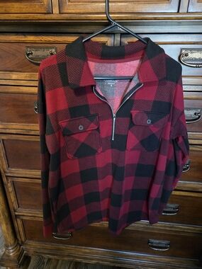 CuddlDuds Red and Black Plaid Half-Zip Fleece